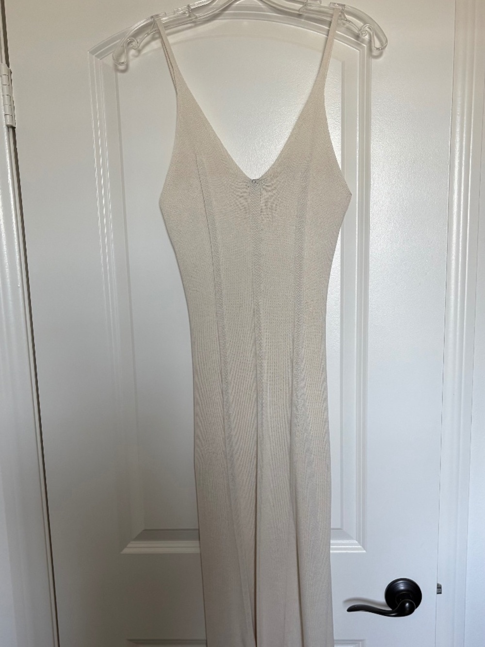 ATM cream ribbed v neck dress
